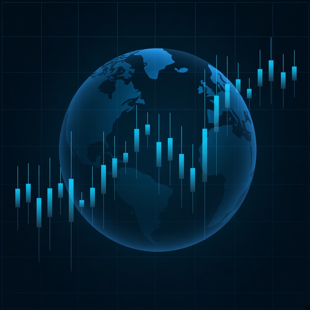 Global forex markets with glowing candlestick chart over Earth